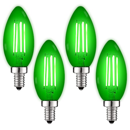 Luxrite B11 LED Green Light Bulbs 4.5W 40W Equivalent Colored Glass E12 Candelabra Base, 4PK LR21742-4PK